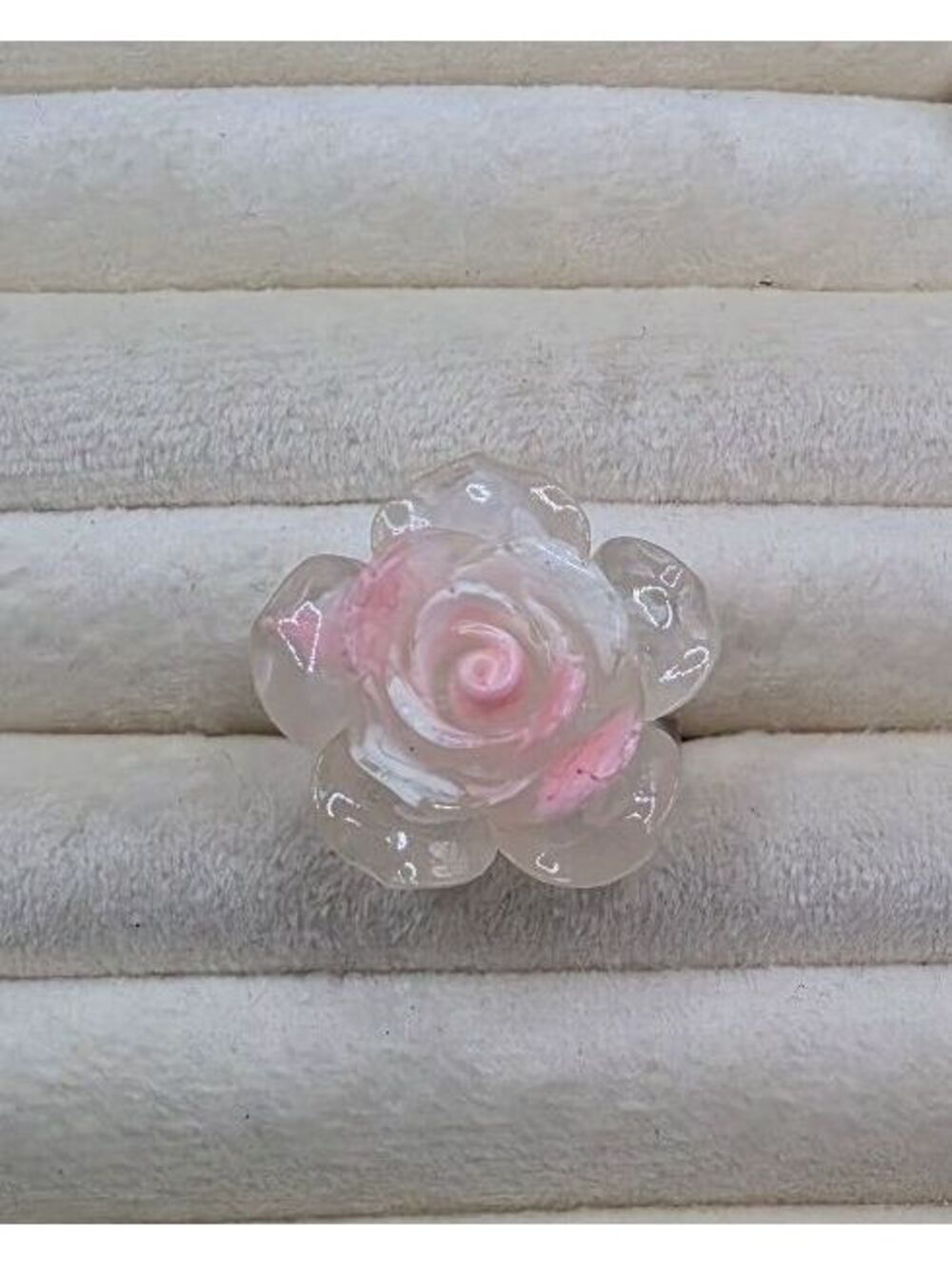 Clear Pink Rose Flower Resin Adjustable Ring Size Approximate